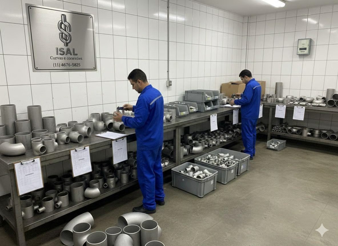 Equipe da ISAL no estoque de conexões em aço inox